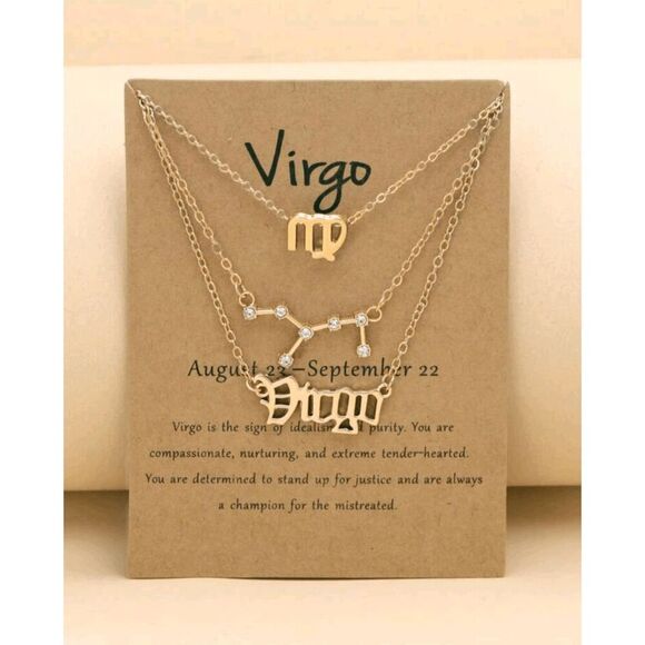 2/$21 Virgo Golden Triple Birth Constellation Necklace - Picture 1 of 3